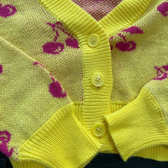 Noisy May XS Yellow Cropped Cherry Cardigan Fun & Trendy Design - Picture 4 of 7